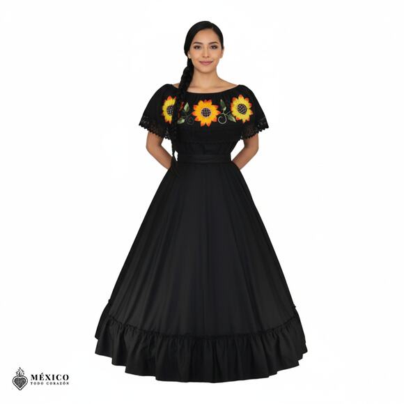 Traditional Mexican Embroidered Floral Dress Set – Handmade Two-Piece - Picture 7 of 8